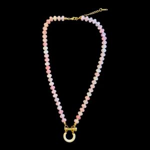 NWT - Elegant Pink Beaded Necklace with Gold Accents